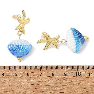 Lampwork Shell Shape Dangle Stud Earrings EJEW-JE07356-1