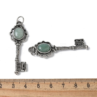 Key Brass Natural Green Aventurine Big Pendants KK-D361-01AS-14-1