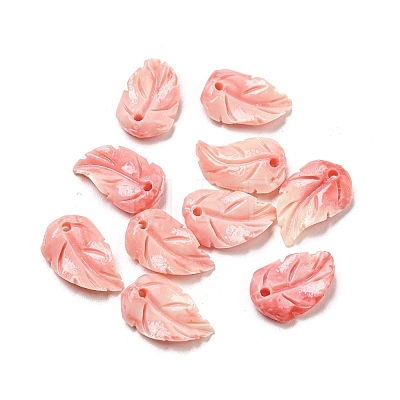 Synthetic Coral Dyed Leaf Charms CORA-Q034-02-01-1