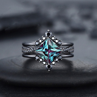 Rhombus Alloy Rhinestone Finger Ring Set for Women PW-WG51C17-02-1