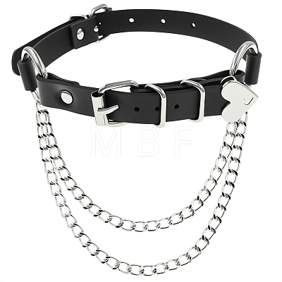 1Pc PU Leather with Heart Alloy Link Chain Tassel Choker Necklaces for Women NJEW-CL0001-33-1