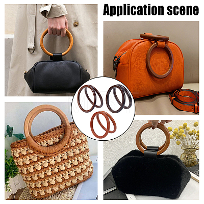 WADORN 6Pcs 3 Styles Wooden Round Ring Shaped Bag Handles FIND-WR0007-90-1