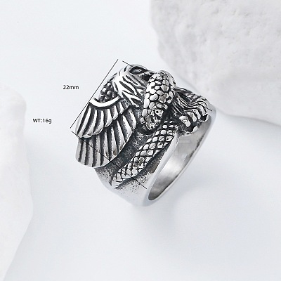 304 Stainless Steel Snake with Eagle Finger Rings for Men TH9949-2-1