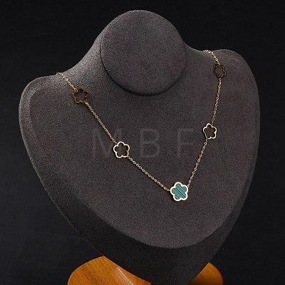 Ion Plating(IP) 304 Stainless Steel & Plastic Flower Pendant Necklaces for Women NJEW-P320-02G-04-1