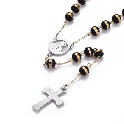 304 Stainless Steel Rosary Bead Necklaces for Easter NJEW-L159-03GP-1