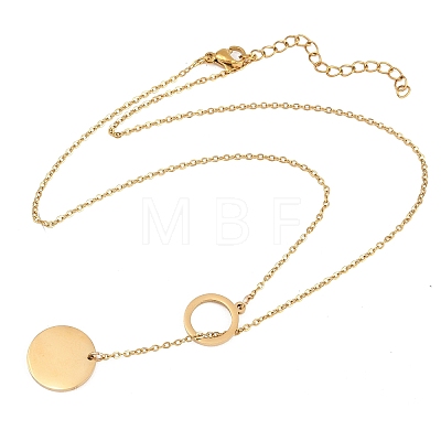Adjustable 304 Stainless Steel Coin Pendant Lariat Necklaces NJEW-H093-01G-1