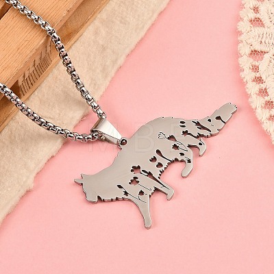 304 Stainless Steel Hollow Cat Shaped Pendant Box Chain Necklaces NJEW-M086-06P-1