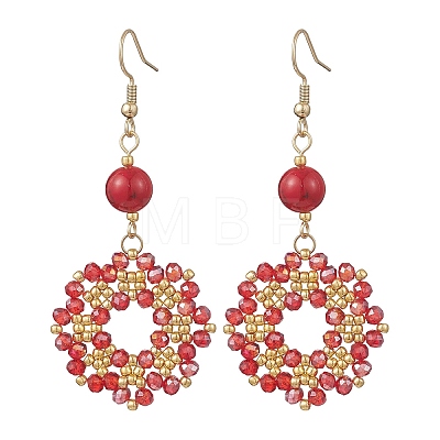 Flower Handmade Glass Seed Beads Dangle & Drop Earrings EJEW-MZ00679-02-1
