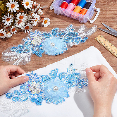 3D Flower Pattern Polyester Embroidered Lace Appliques DIY-WH0530-91-1