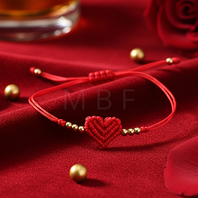 Adjustable Handmade Heart Adjustable Nylon Red String Bracelets with Brass Beads KE0990-1