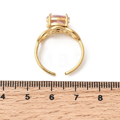 Brass Micro Pave Glass Cuff Rings for Women RJEW-K312-05G-1