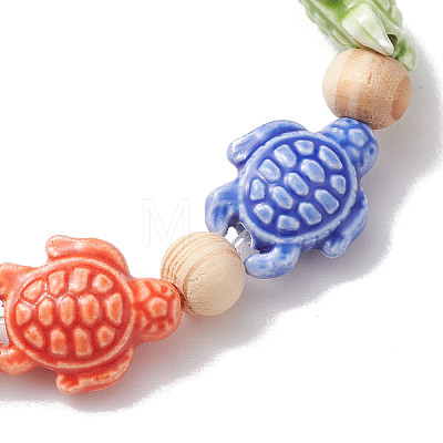 Beach Tortoise Handmade Procelain & Wood Round Beaded Stretch Bracelets BJEW-JB10299-01-1