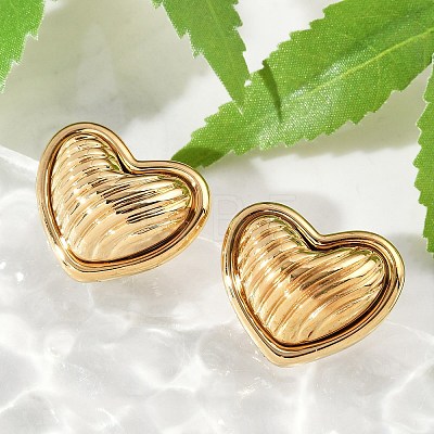 304 Stainless Steel Two Tone Heart Stud Earrings EJEW-M073-09G-1