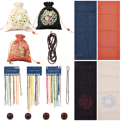 WADORN 3 Sets 3 Colors DIY Embroidery Flower Pattern Drawstring Bag Making Kit DIY-WR0002-55-1