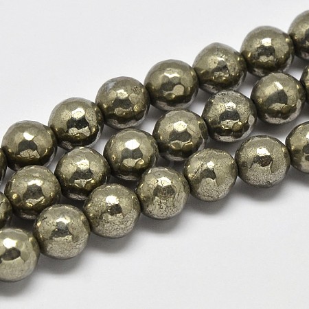 Natural Pyrite Round Beads Strands G-F197-07-6mm-1