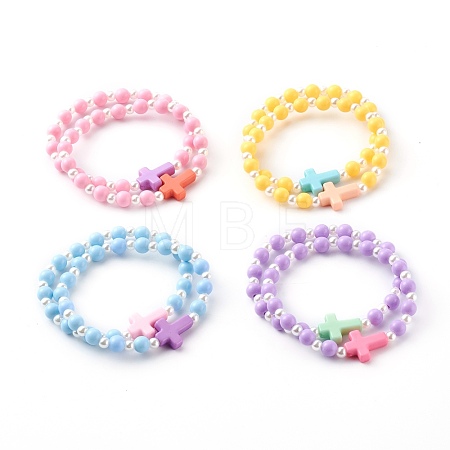 Opaque Acrylic Stretch Beaded Bracelets for Kids BJEW-JB06230-1