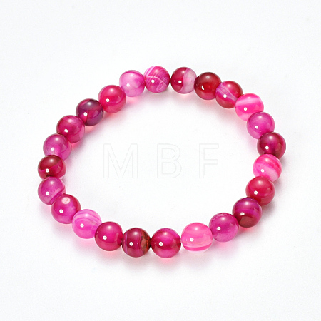 Natural Striped Agate/Banded Agate Beaded Stretch Bracelets BJEW-Q692-03F-1