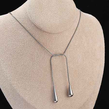304 Stainless Steel Snake Chain Lariat Necklaces with Teardrop Ends NJEW-D300-02P-1