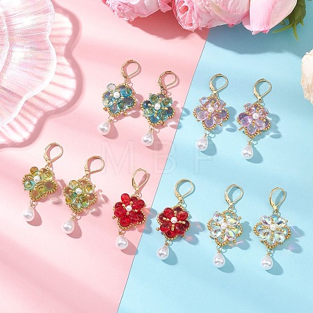 Flower with Teardrop Glass Beads Dangle Earrings EJEW-MZ00670-1