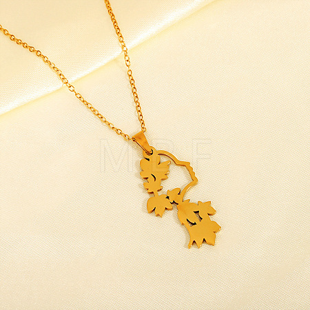304 Stainless Steel 3D Maple Leaf Human Pendant Necklaces for Women WG5264D-01-1