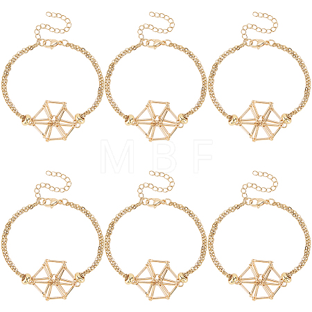 6Pcs Brass Braided Macrame Pouch Empty Stone Holder Bracelet Making BJEW-SC0001-73-1