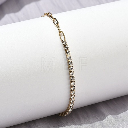 304 Stainless Steel Paperclip Chain & Rhinestone Cup Chains  Bracelets for Women BJEW-D456-06G-01-1