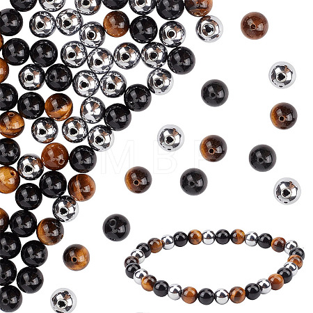 3 Strands 3 Styles Synthetic Non-magnetic Hematite & Natural Obsidian & Tiger Eye Beads Strands G-ME0001-42-1
