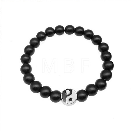 Synthetic Black Stone Beaded Stretch Bracelets with Yin-yang JE8006-1-1