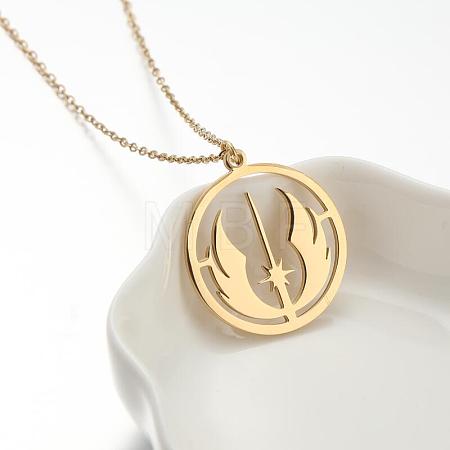 304 Stainless Steel Hollow Pendant Cable Chain Necklaces for Women WGAEFC1-05-1