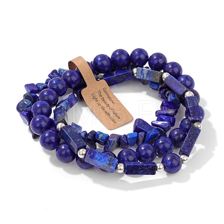 3Pcs Natural Lapis Lazuli Bead Bracelet  Sets for Men PW-WG3CBCD-17-1