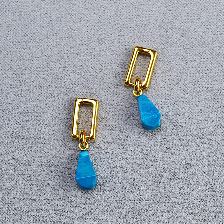 Brass & Synthetic Turquoise Hoop Earrings FS-WG916EC-04-1