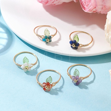 Copper Wired Gemstone Finger Rings RJEW-JR00976-1