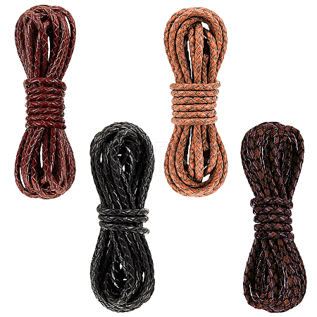 8M 4 Colors Round PU Leather Braided Cord OCOR-CL0001-20-1