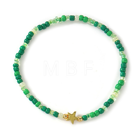 Saint Patrick's Day Glass Seed Bead Stretch Bracelets RL8024-4-1