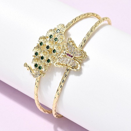 Brass Micro Pave Cubic Zirconia Cuff Bangles BJEW-F526-05G-1