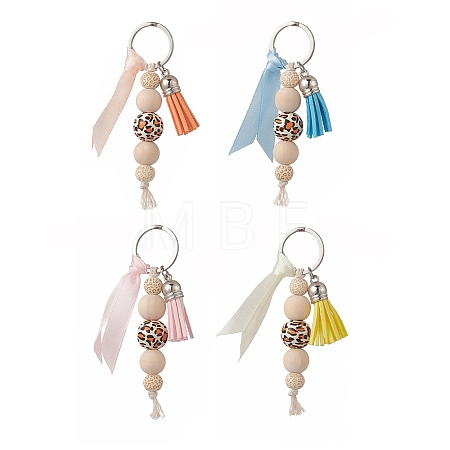 Cube & Round & Octagon Wooden Beaded Pendant Keychain KEYC-JKC00462-1