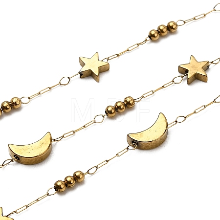 Handmade 304 Stainless Steel Non-magnetic Hematite Beaded Star with MoonLink Chains CHS-L032-17G-03-1
