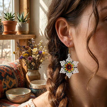 Bohemian Handmade Glass Seed Beads Dangle Earrings IE0673-1
