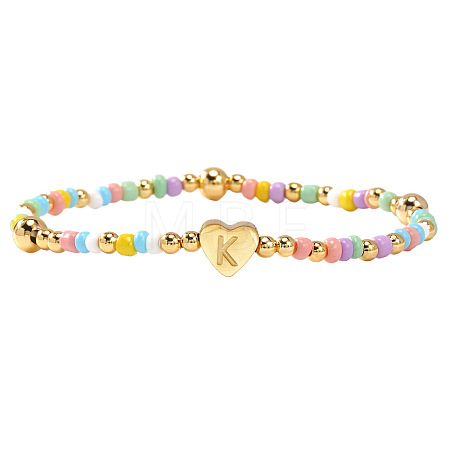 Summer Stainless Steel Heart Alphabet Colorful Glass Seed Beaded Stretch Bracelets for Women JV8929-37-1