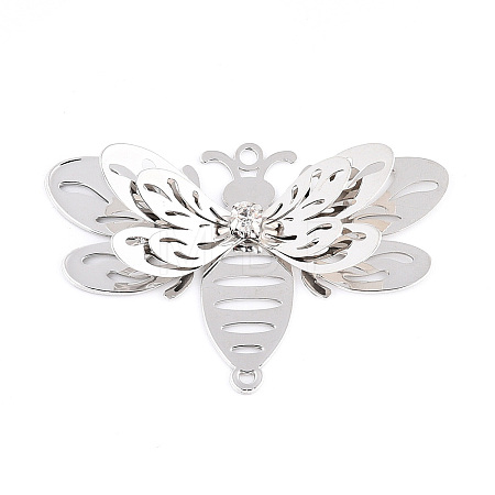 Brass Crystal Rhinestone 3D Bee Connector Charms KKC-T003-03P-1