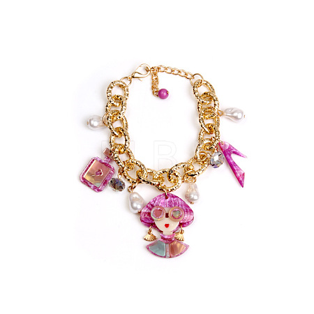Acrylic Lady Perfume Bottle High Heel and Imitation Pearl Bracelets FS-WGDF0C3-13-1