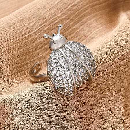 Brass Micro Pave Cubic Zirconia Adjustable Open Cuff Rings for Women RJEW-A072-01C-P-1