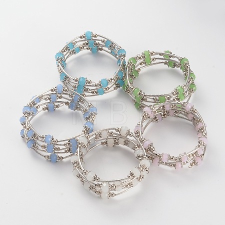 Five Loops Imitation Jade Glass Beaded Wrap Bracelets BJEW-JB02125-1