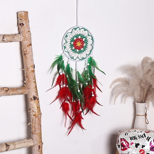 Christmas Woven Net/Web with Feather Pendant Decorations PW-WG6AD0C-01-1