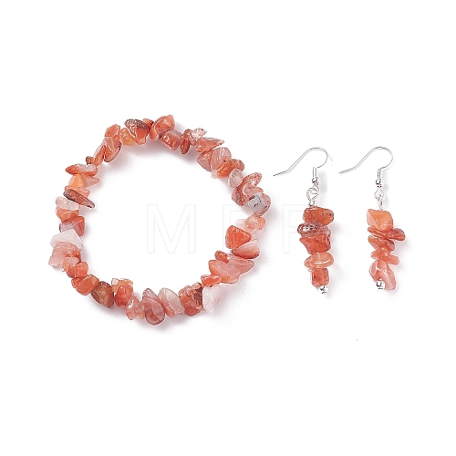 Natural Red Agate Chips Beaded Jewelry Set X-SJEW-JS01232-04-1