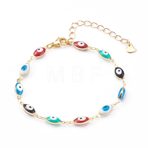 Brass Enamel Evil Eye Link Bracelets BJEW-JB06020-1