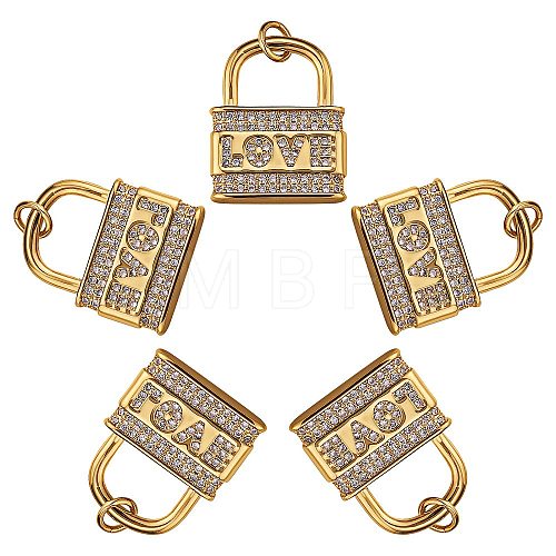 5Pcs Brass Micro Pave Clear Cubic Zirconia Pendants KK-SZ0004-99-1