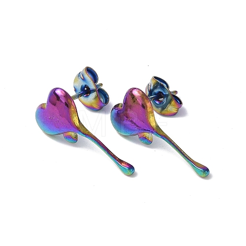 Ion Plating(IP) 304 Stainless Steel Melting Heart Stud Earrings for Women EJEW-F300-14MC-1