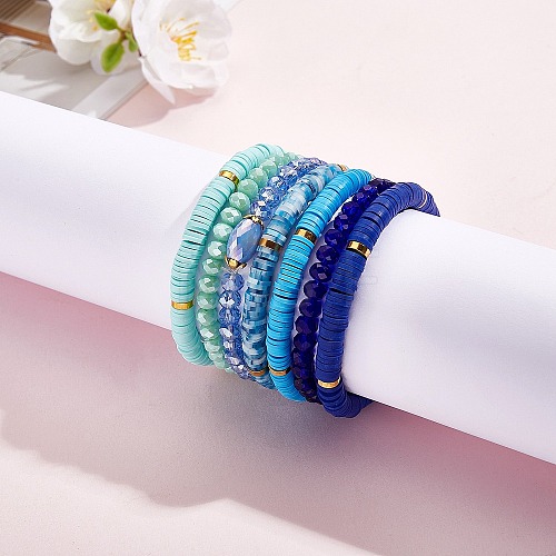 7Pcs 7 Style Handmade Polymer Clay Heishi Surfer Stretch Bracelets Set BJEW-SW00073-06-1