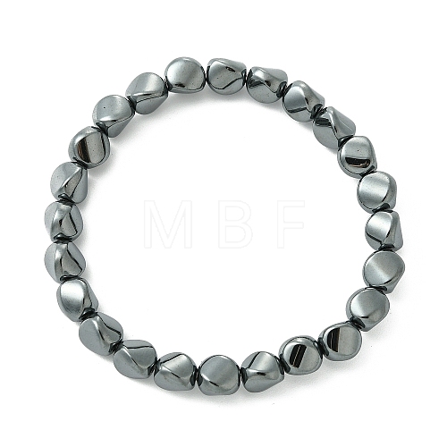 Electroplated Synthetic Non-Magnetic Hematite Twist Beaded Stretch Bracelets for Women Men G-H021-01-1